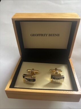 Geoffrey Beene Two-Tone Gold and Silver Rectangular Cufflinks